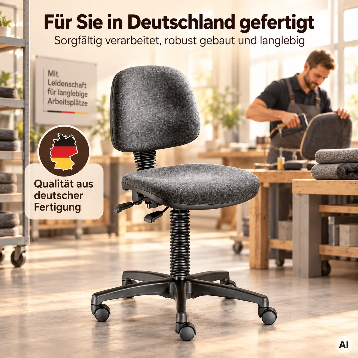 Industry 1 - Robuster Hocker mit bequemer Rückenlehne